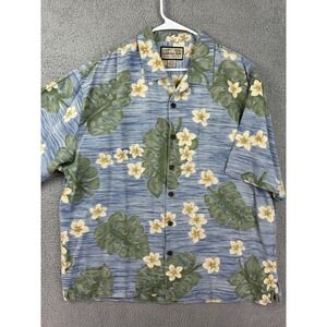 Jamaica Jaxx Shirt Mens XL Blue Green Silk Hawaiian Floral Button Up Camp Aloha